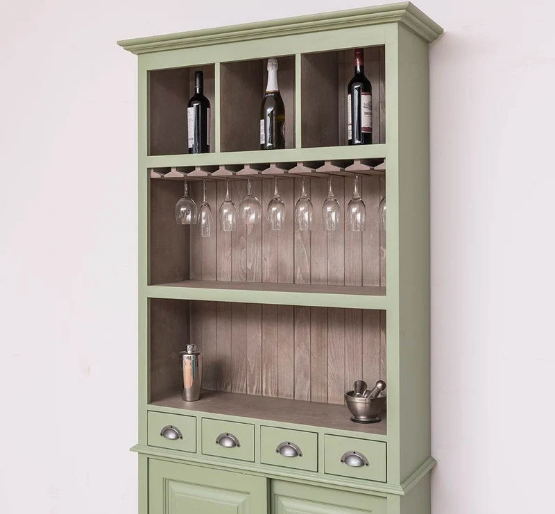 Rustikales Regal aus Massivholz mit Glashalterung | Buffetschrank in verschiedenen Farben