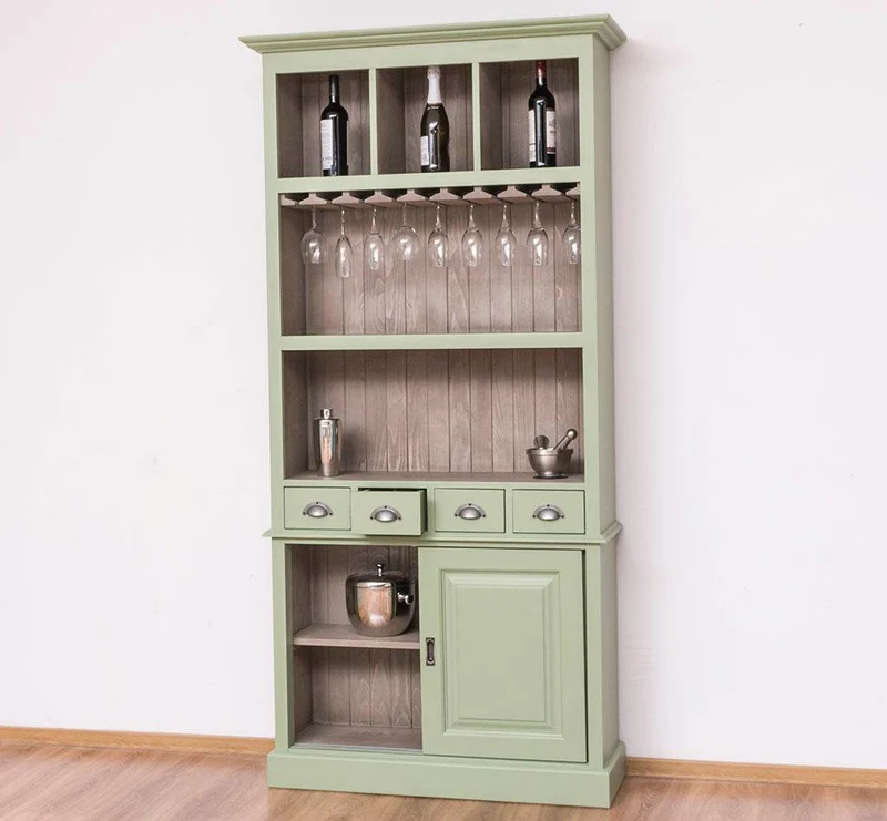 Rustikales Regal aus Massivholz mit Glashalterung | Buffetschrank in verschiedenen Farben