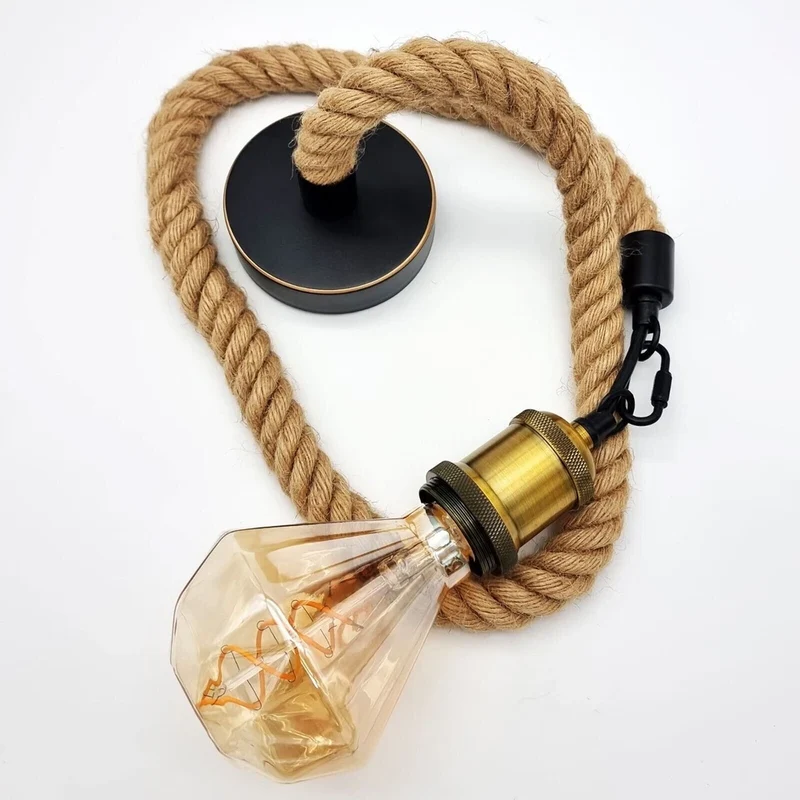 Maritim 1m Hanfseil Pendelleuchte Vintage E27 Lampenfassung ~2397
