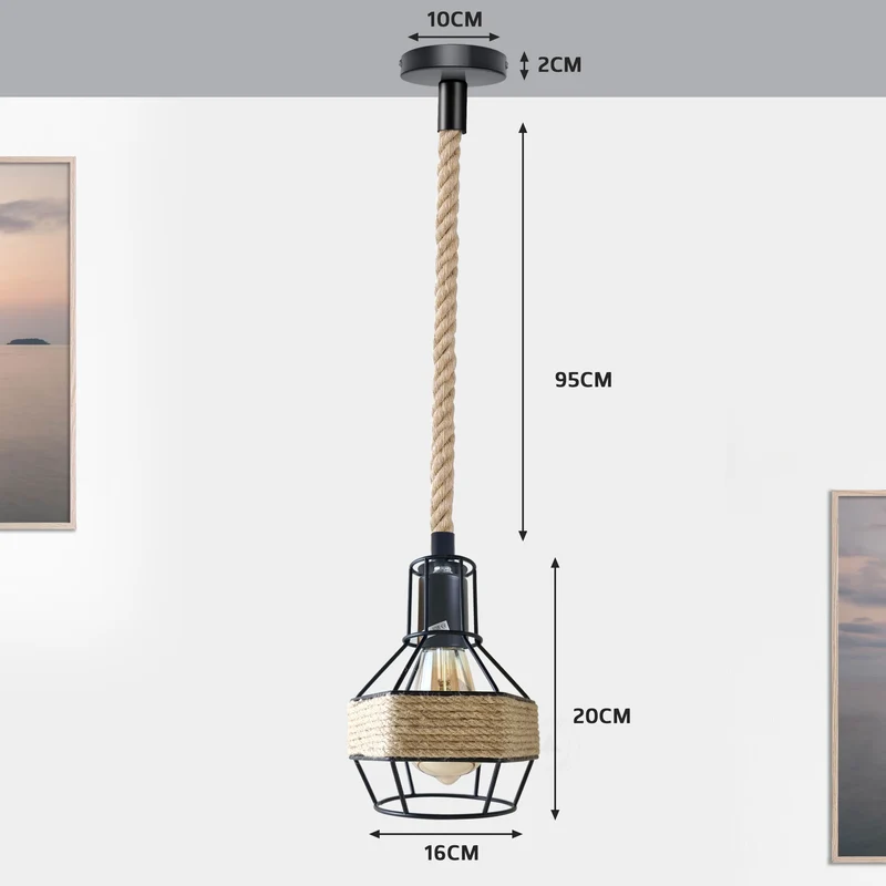 Vintage Seil Pendelleuchte – Industrie Hängelampe Käfig Esstisch | w16cm | E27 ~2678