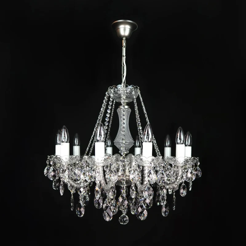 Casa Padrino Luxus Barock Kristall Kronleuchter Silber Ø 66 x H. 68 cm - Prunkvolle Messing Kronleuchter mit böhmischem Kristallglas - Barock Möbel - Edel & Prunkvoll