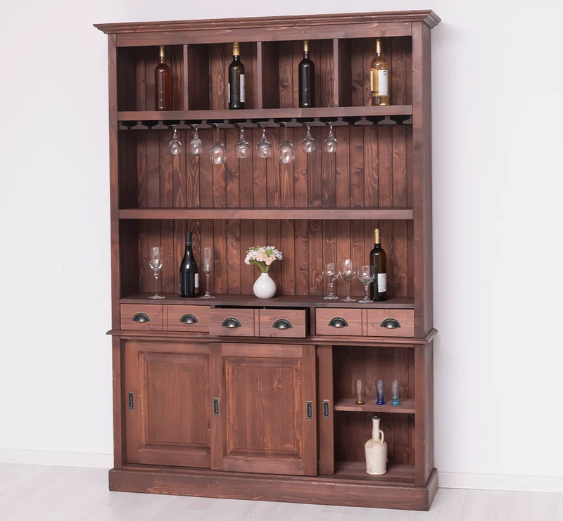 Großer Buffetschrank aus Massivholz mit Glashalterungen