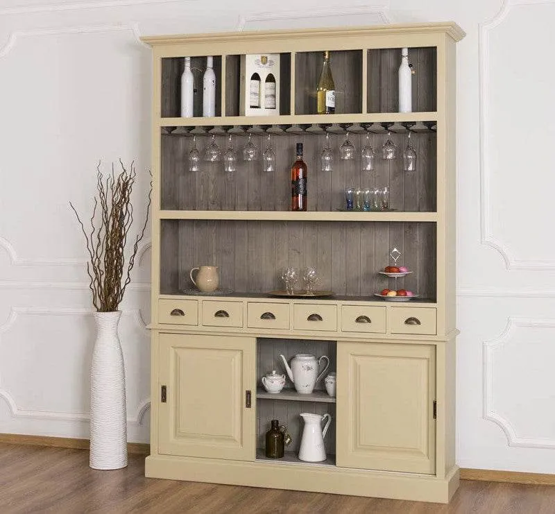 Großer Buffetschrank aus Massivholz mit Glashalterungen