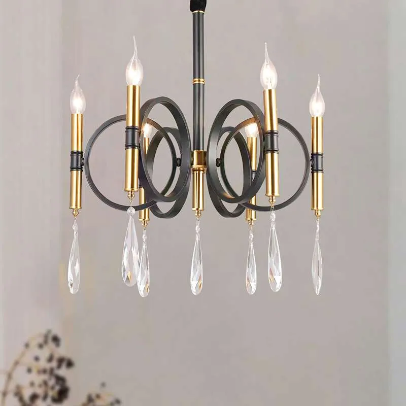 Moderner E14 Schwarz-Gold Kronleuchter Kerzen 5~2590
