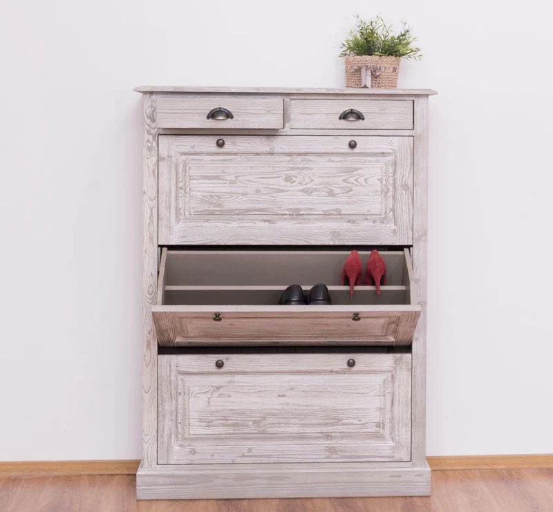 Schuhschrank aus Massivholz mit Kippfächern & 2 Schubläden - Uni
