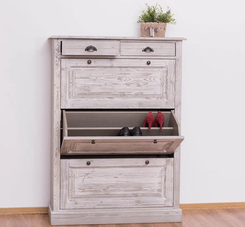 Schuhschrank aus Massivholz mit Kippfächern & 2 Schubläden - Uni
