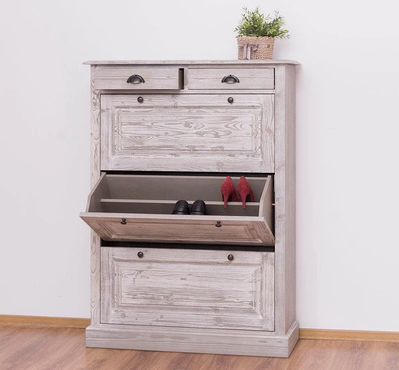 Schuhschrank aus Massivholz mit Kippfächern & 2 Schubläden - Uni
