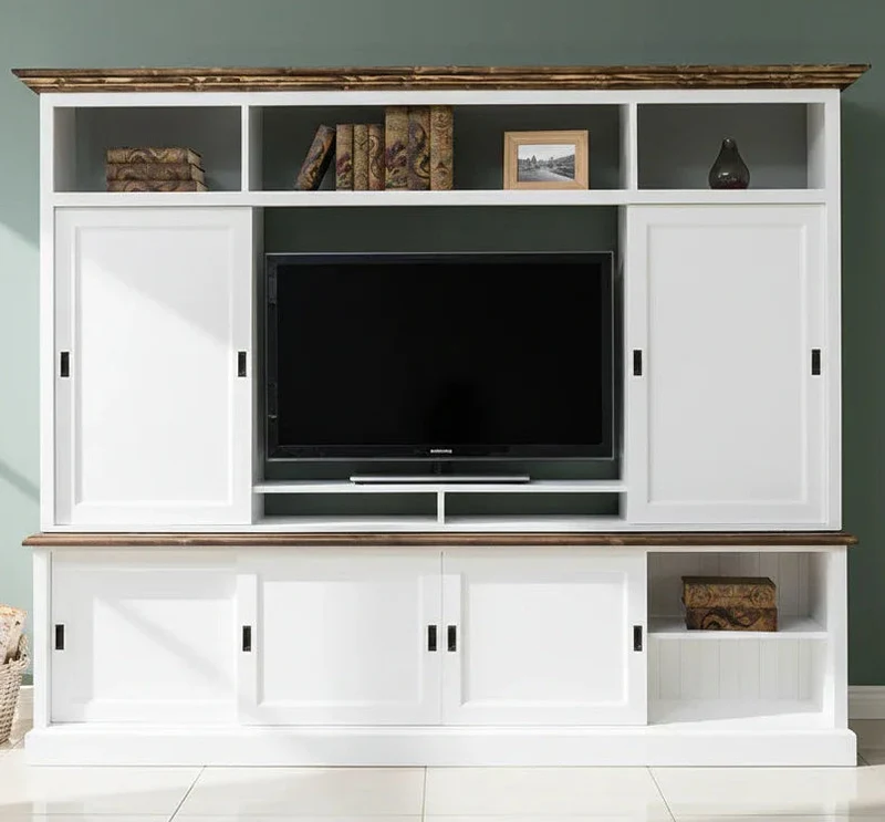 TV-Wand aus Massivholz mit Schiebetüren 2 teilig