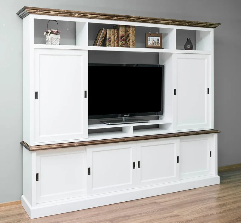 TV-Wand aus Massivholz mit Schiebetüren 2 teilig