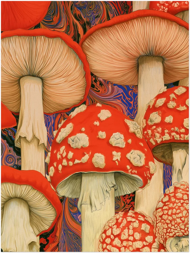 Psychedelische Pilze in Rot Leinwand