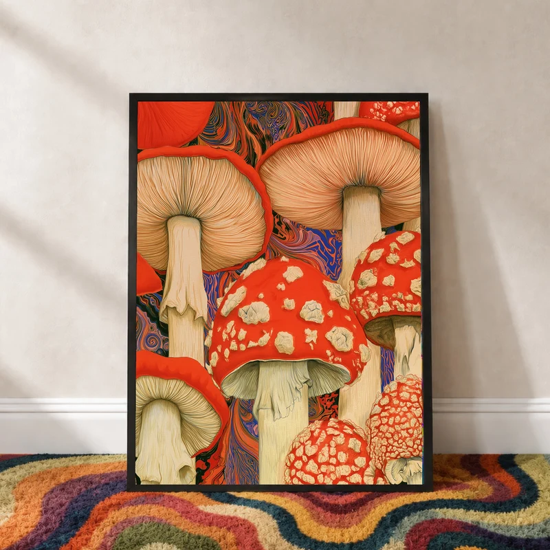 Psychedelische Pilze in Rot Poster