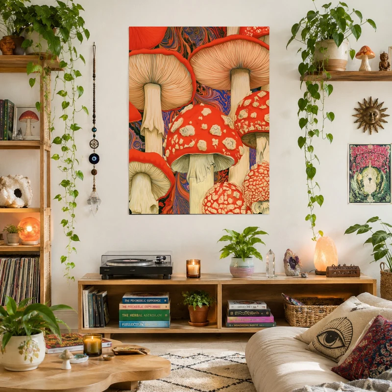 Psychedelische Pilze in Rot Poster