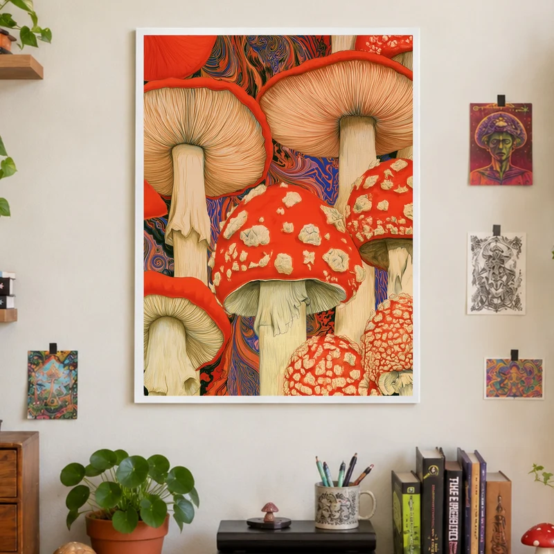 Psychedelische Pilze in Rot Poster