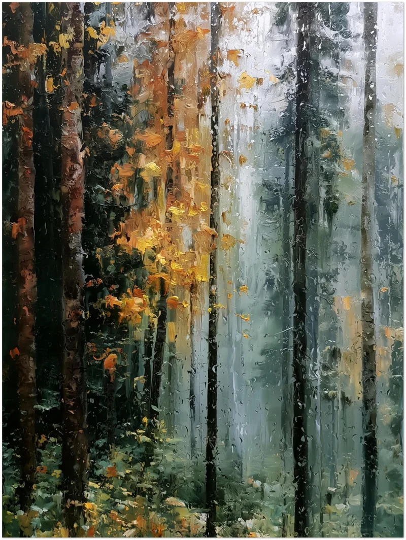Herbstwald im Regen Poster