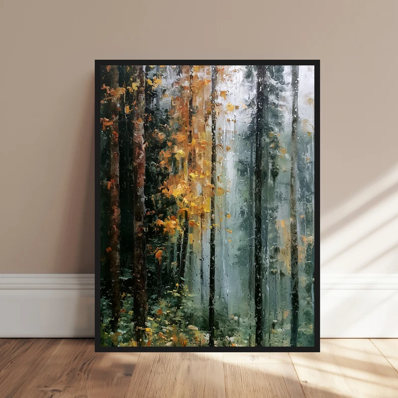 Herbstwald im Regen Poster