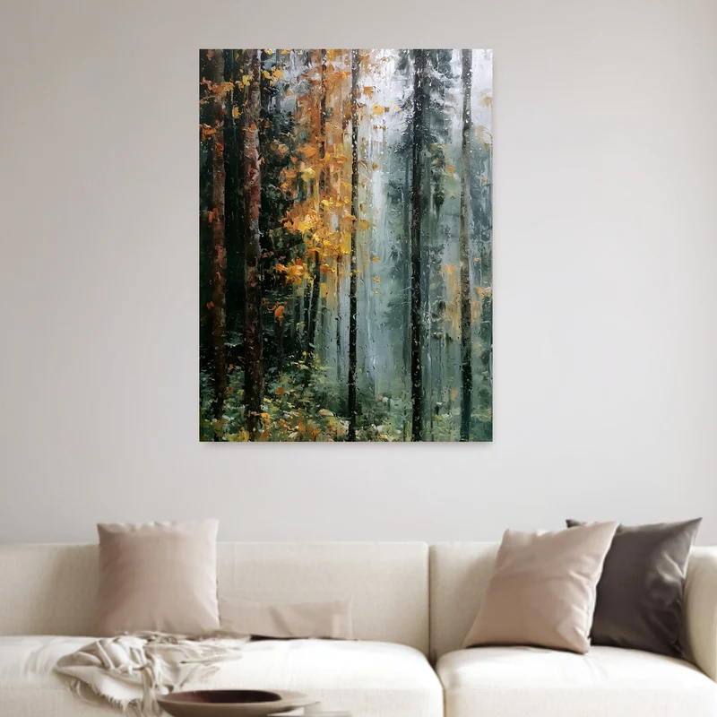 Herbstwald im Regen Poster