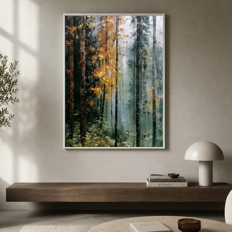 Herbstwald im Regen Poster