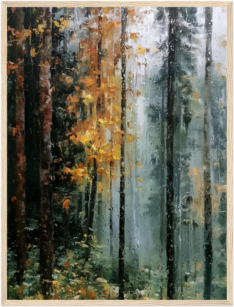Herbstwald im Regen Poster