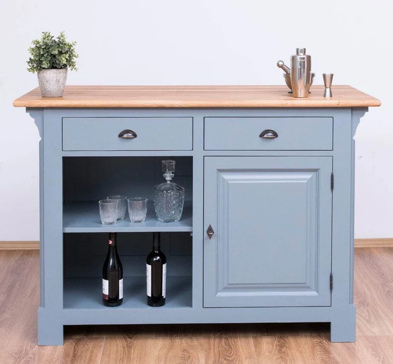 Landhaus Bartresen aus Massivholz - Minibar freistehend mit Eichenplatte