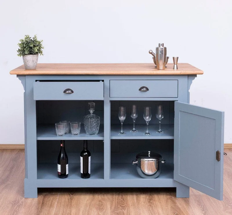 Landhaus Bartresen aus Massivholz - Minibar freistehend mit Eichenplatte