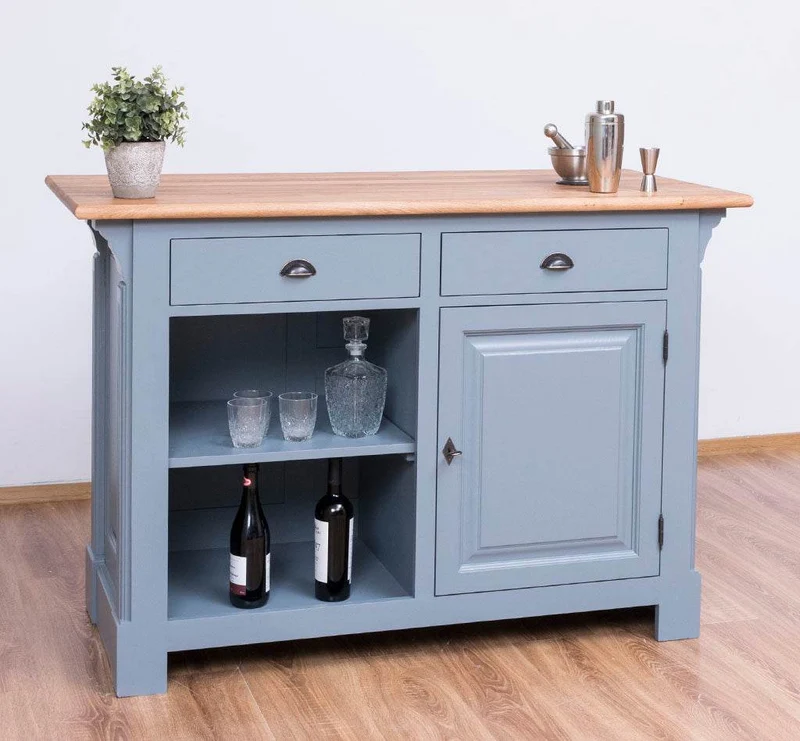 Landhaus Bartresen aus Massivholz - Minibar freistehend mit Eichenplatte