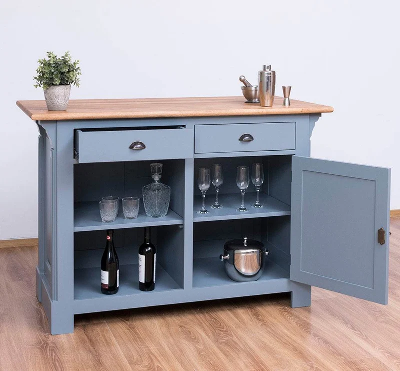 Landhaus Bartresen aus Massivholz - Minibar freistehend mit Eichenplatte