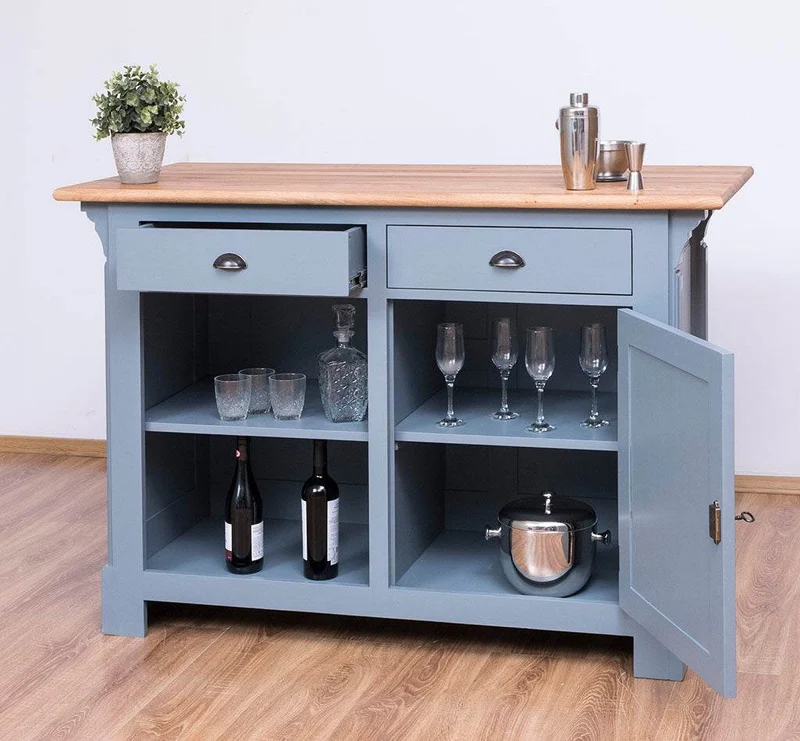 Landhaus Bartresen aus Massivholz - Minibar freistehend mit Eichenplatte