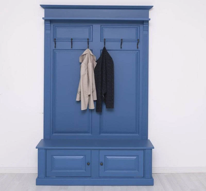 Garderobe aus Massivholz mit 6 Haken und 2 Staufächern unifarben
