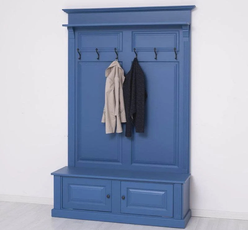 Garderobe aus Massivholz mit 6 Haken und 2 Staufächern unifarben