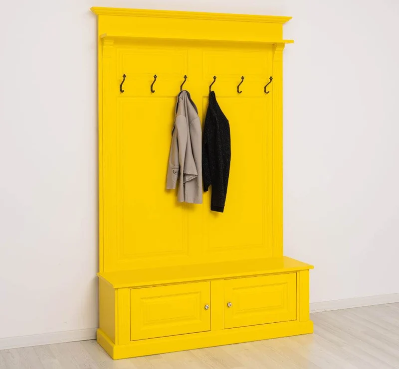 Garderobe aus Massivholz mit 6 Haken und 2 Staufächern unifarben
