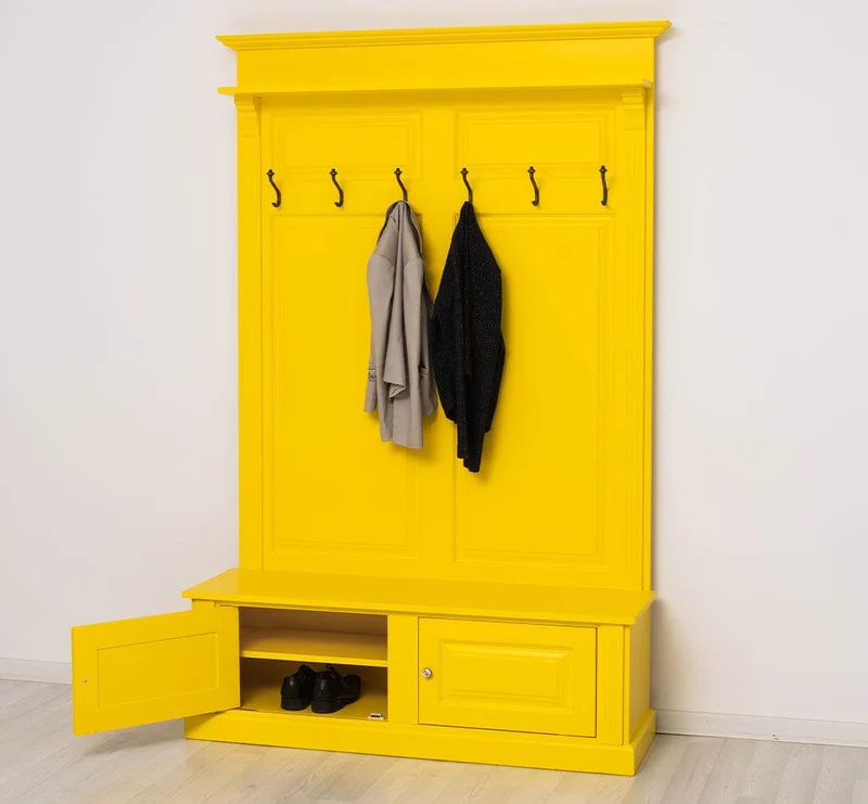 Garderobe aus Massivholz mit 6 Haken und 2 Staufächern unifarben