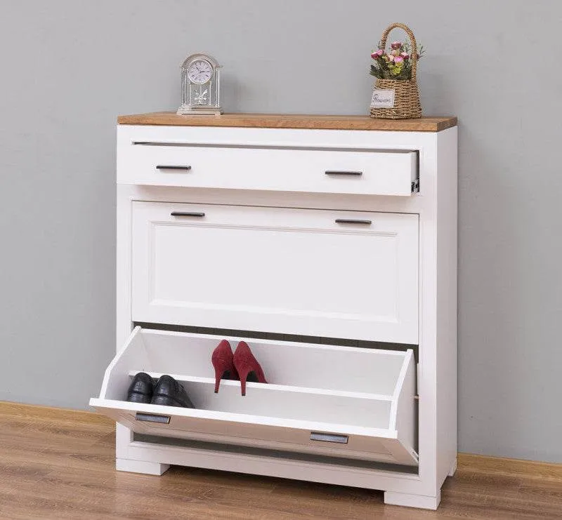 Schuhschrank aus Massivholz mit Kippfächern