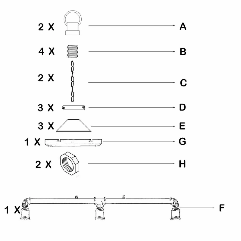 Modernes Retro Rohr Beleuchtungs Deckenleuchten Pendelset Gebürstetes Kupfer Rohrlampen ~2367