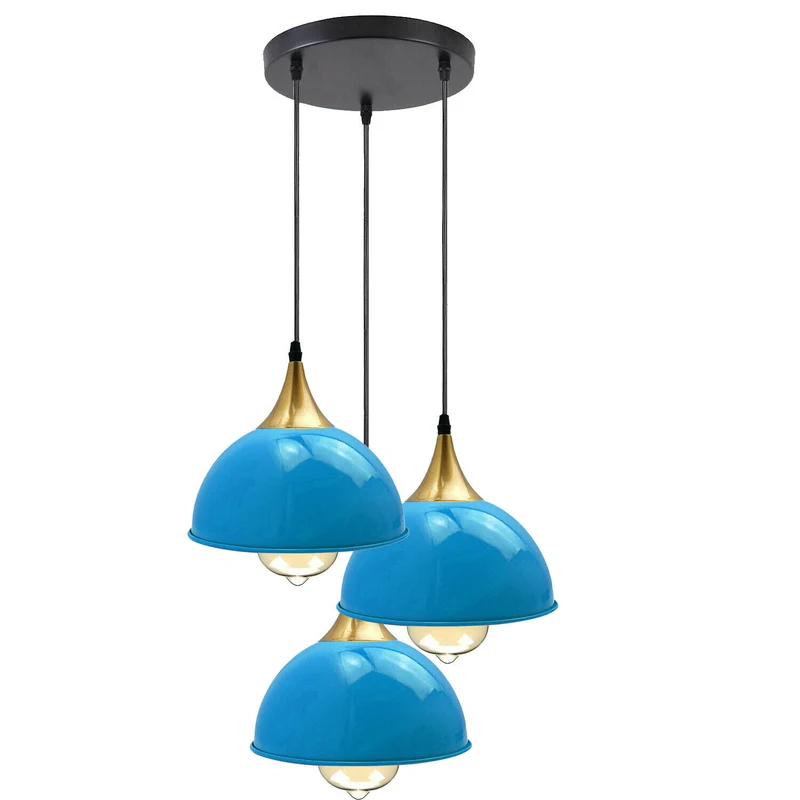 Industrie Retro Hängeleuchte mit 3 Dreiflammig, 21 cm, Blau~2103