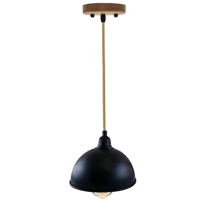 Retro-Stil Vintage industrieller Hanf-Anhänger Lampenschirm aus Metall schwarz innen~2114
