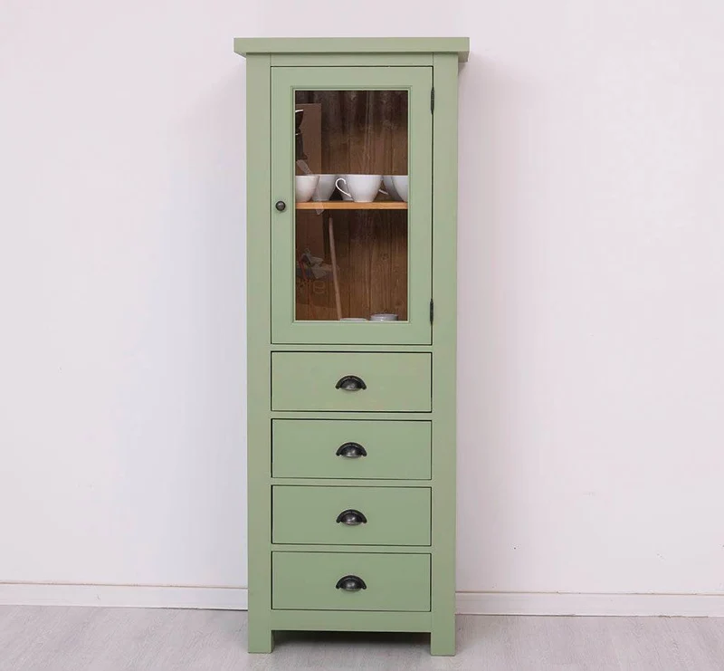 Hochschrank aus Massivholz mit Glastür - Küchenschrank