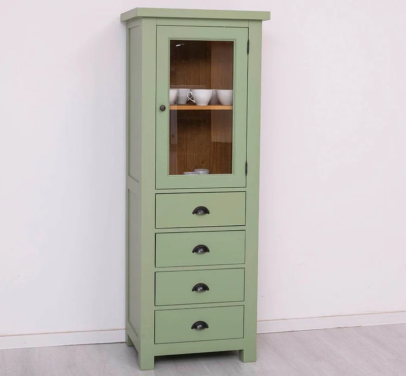Hochschrank aus Massivholz mit Glastür - Küchenschrank