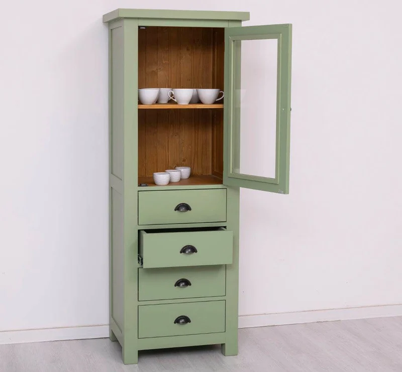 Hochschrank aus Massivholz mit Glastür - Küchenschrank