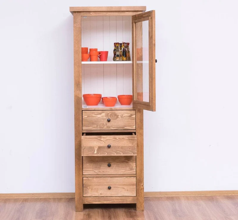 Hochschrank aus Massivholz mit Glastür - Küchenschrank