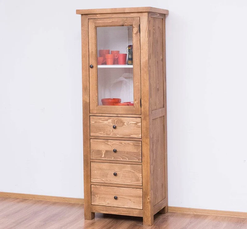 Hochschrank aus Massivholz mit Glastür - Küchenschrank