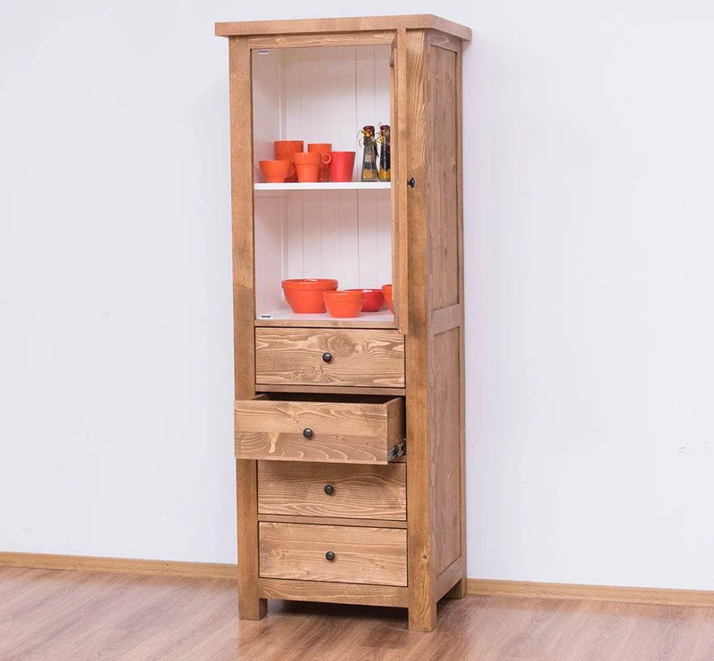 Hochschrank aus Massivholz mit Glastür - Küchenschrank