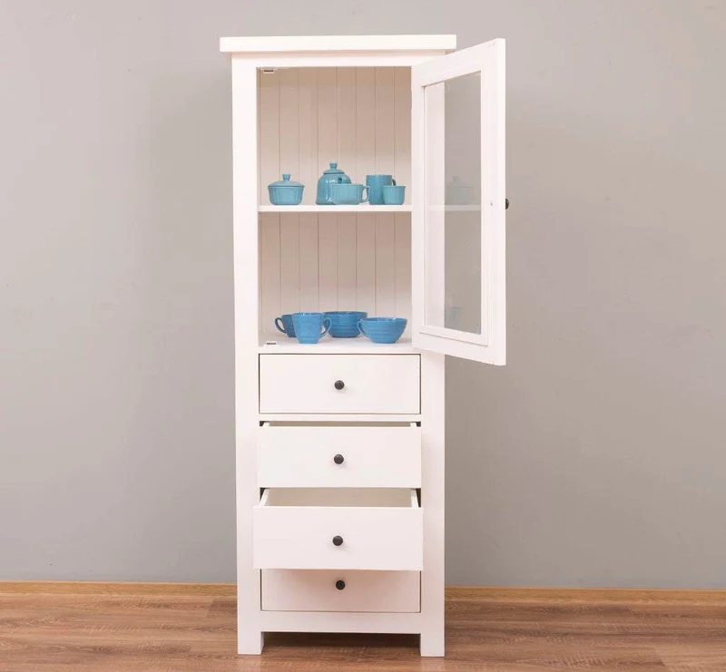 Hochschrank aus Massivholz mit Glastür - Küchenschrank