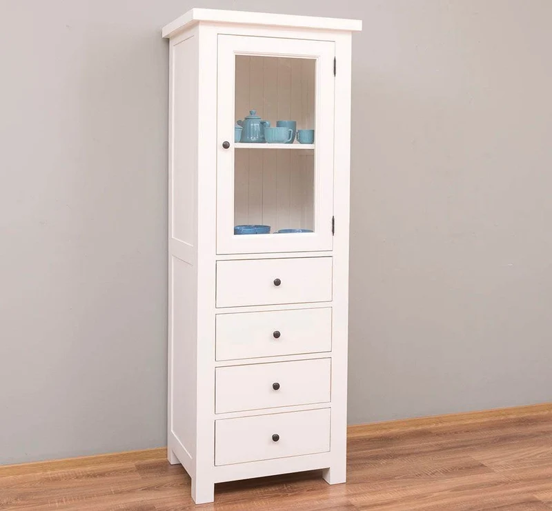Hochschrank aus Massivholz mit Glastür - Küchenschrank