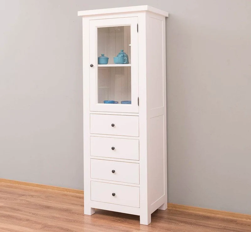 Hochschrank aus Massivholz mit Glastür - Küchenschrank