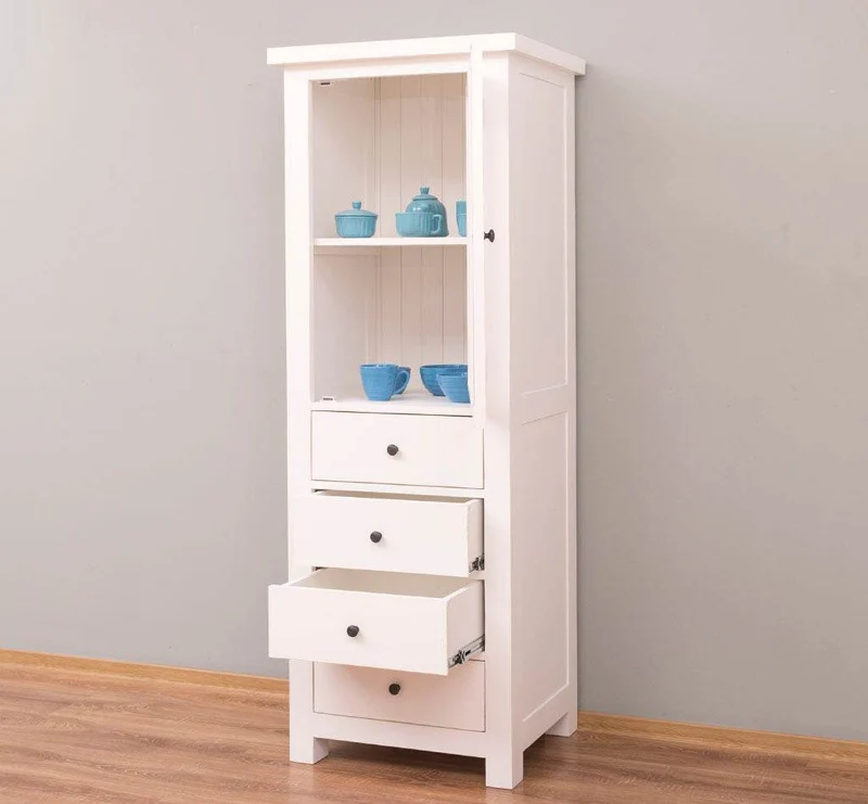Hochschrank aus Massivholz mit Glastür - Küchenschrank