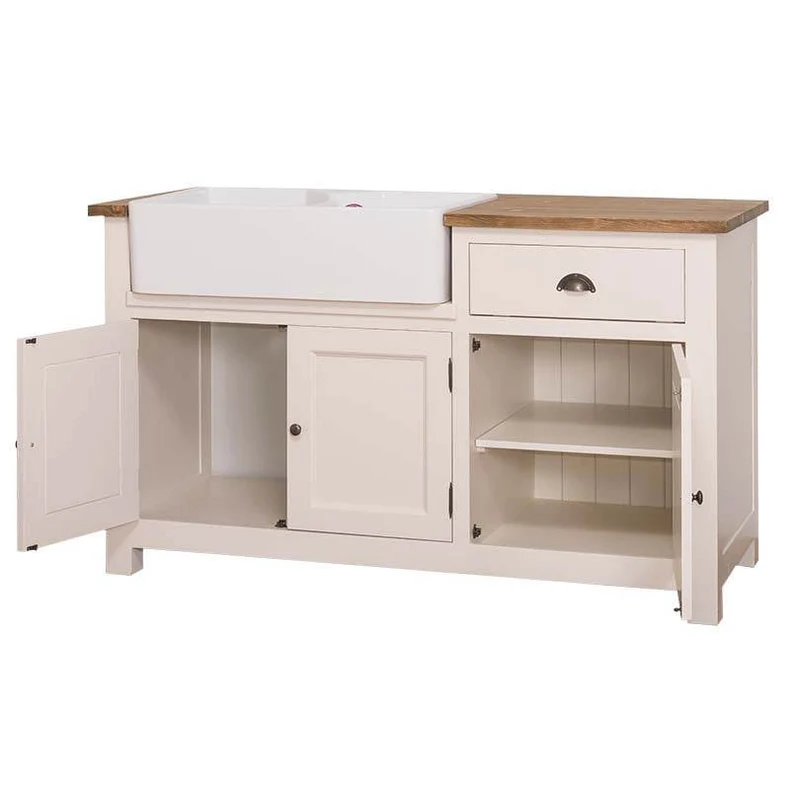 Großer Spültisch aus Massivholz | Küchenmodul mit Spülbeckenaussparung im Landhausstil - Eichenplatte