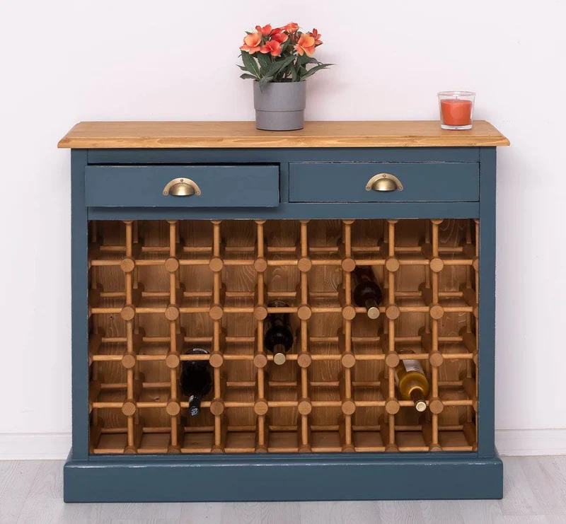Weinschrank aus Massivholz mit zwei Schubladen | Sideboard mit Platz für 45 Flaschen