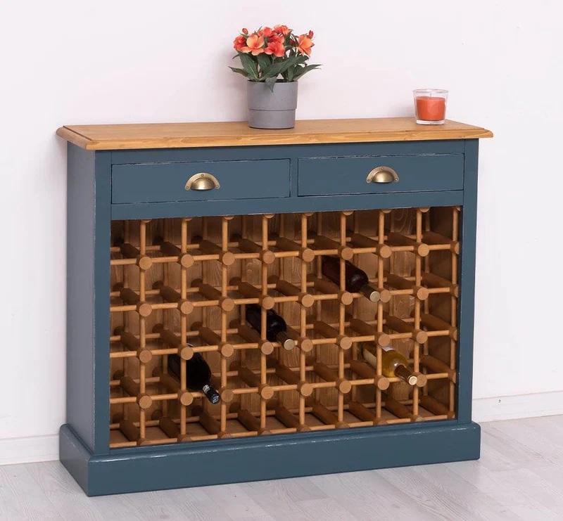 Weinschrank aus Massivholz mit zwei Schubladen | Sideboard mit Platz für 45 Flaschen