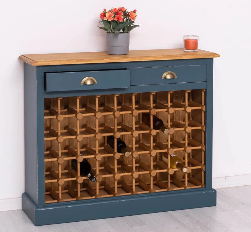 Weinschrank aus Massivholz mit zwei Schubladen | Sideboard mit Platz für 45 Flaschen
