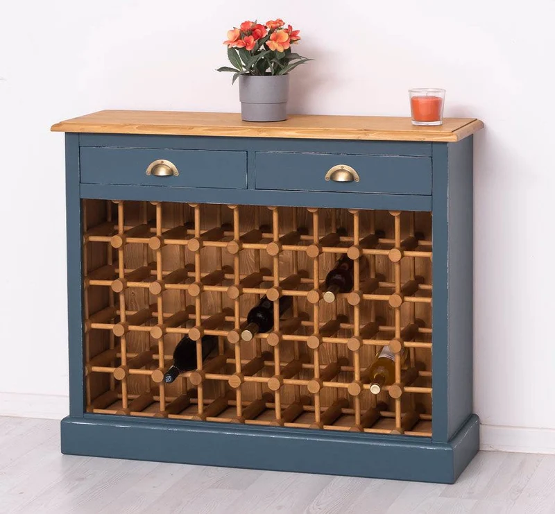 Weinschrank aus Massivholz mit zwei Schubladen | Sideboard mit Platz für 45 Flaschen